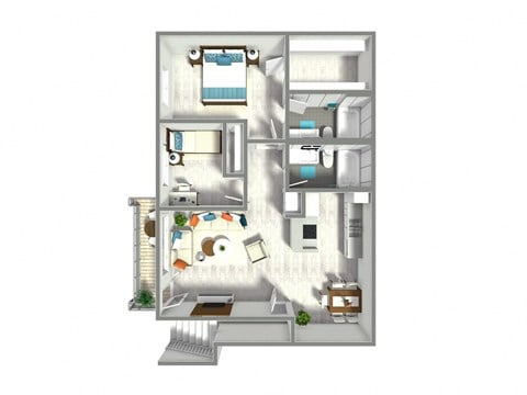 Floor plan for 2 beds, 2 baths, 910 sqft
